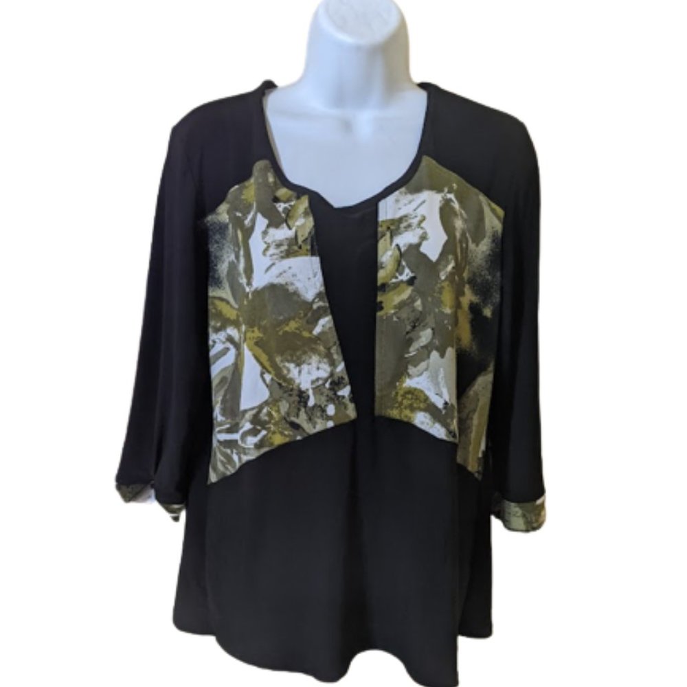 ---  Black Green Stretch Top Fits XL